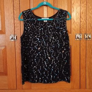 Vintage black sequin semi-sheer sleeveless dressy tank top